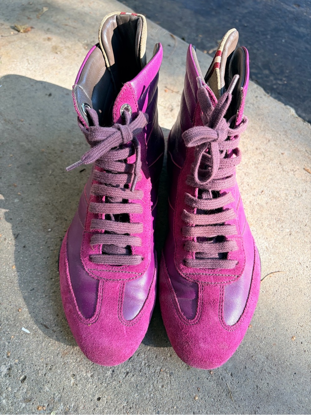 Bally Magenta Suede & Leather Lace-Up Boots